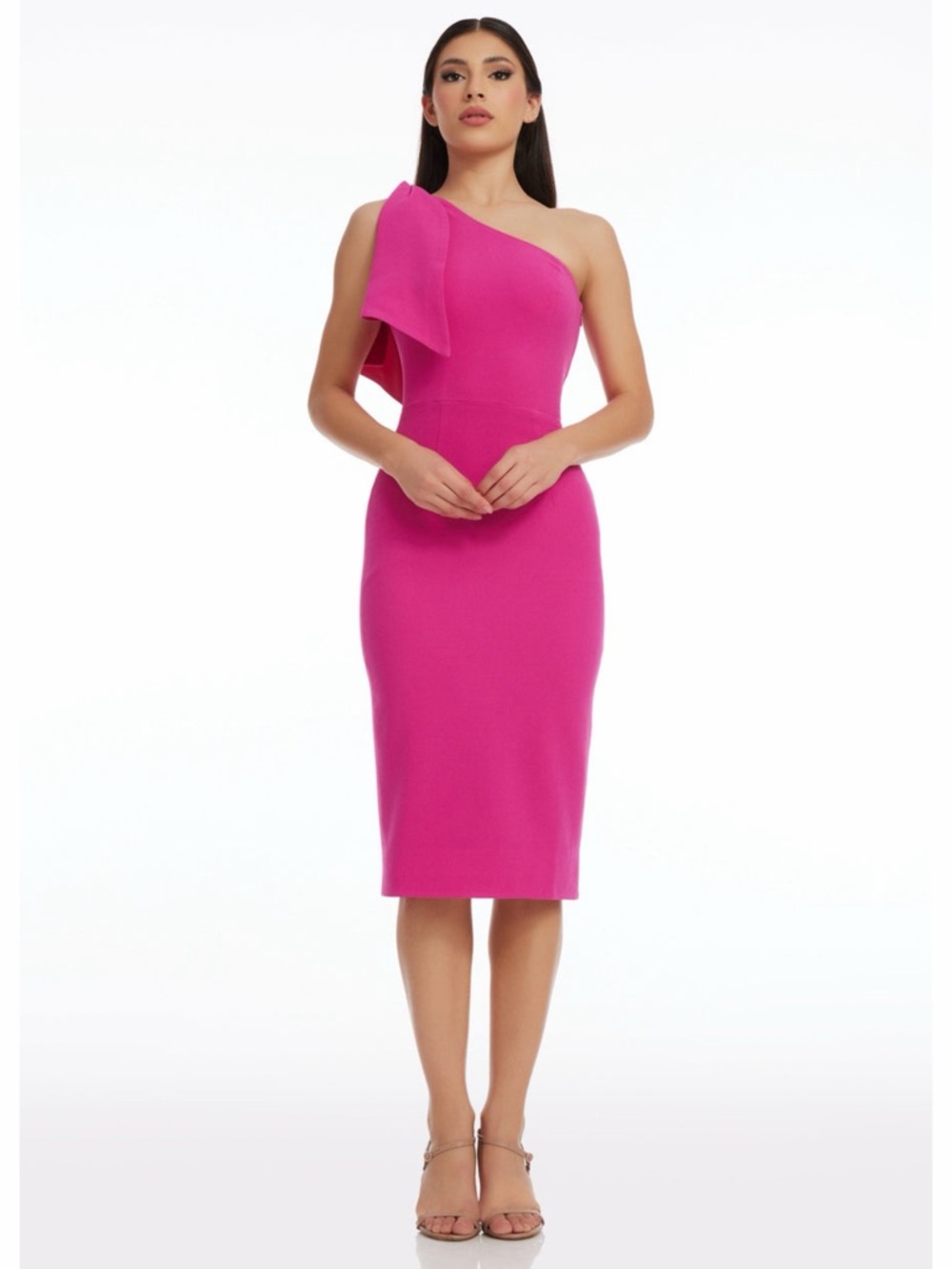 NWT Dress The Population Tiffany Dress One Shoulder Fuchsia Pink Cocktail Gown